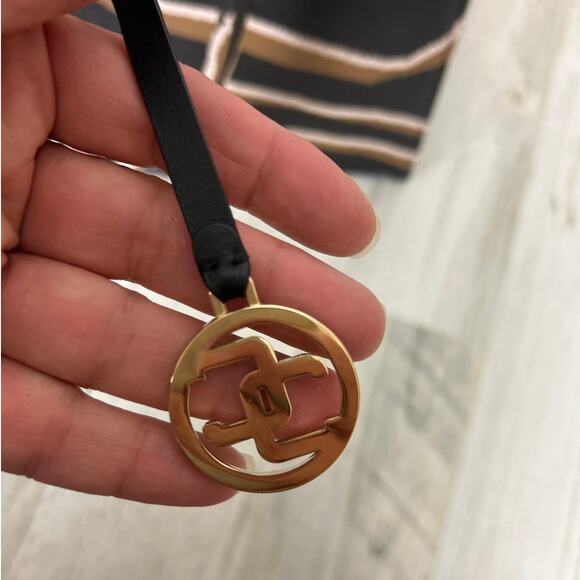 Chico’s Tiger Stripe Structured Tote Bag Animal Print Faux Leather Gold Logo - Picture 3 of 8